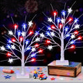 2 Pack 18" 4th of July Patriotic Tree Lights with 24 LED Red White Blue Star Lights Battery or USB Powered Lighted Tabletop Tree, Independence Day Memorial Day Decorations for Home Party Table Decor