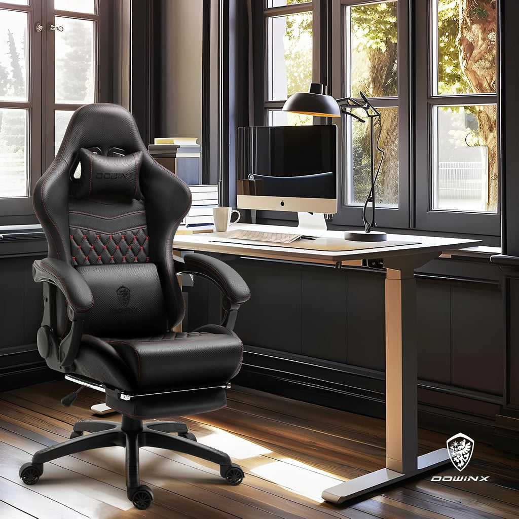 Dowinx Gaming Chair Big and Tall, Ergonomic PC Gaming Chair with Footrest & Massage, Racing Style Reclining Computer Chair for Adults, 400LBS Capacity - Heavy Duty Gamer Chair (Black)