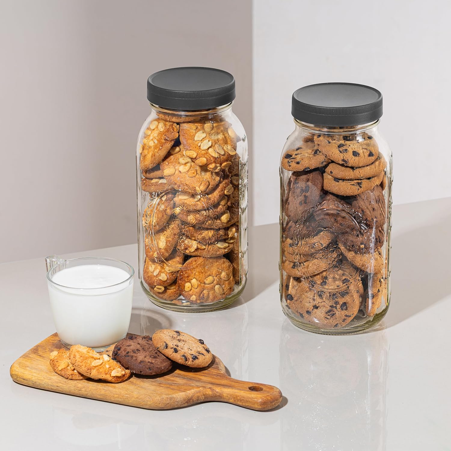 Wide Mouth Mason Jars 64 oz [2-Pack] with Airtight Lids – Large Glass Storage Jars for Pasta, Cookies, Dry Goods & Infused Water | BPA-Free Leak-Proof Lids