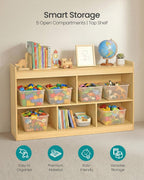 SONGMICS Custos Collection - Kids' Toy Storage Shelf, Montessori Shelf for Toys with 5 Open Compartments, Storage Unit for Children's Room Playroom, 11.8 x 44.2 x 25.6 Inches, Beech Beige UGKR052YZ01