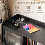iPormis Record Player Stand with Vinyl Storage Up to 200 Albums, Record Player Table with Sliding Doors, Charging Station, Adjustable Shelf, Turntable Stand with Record Storage for Living Room, Black