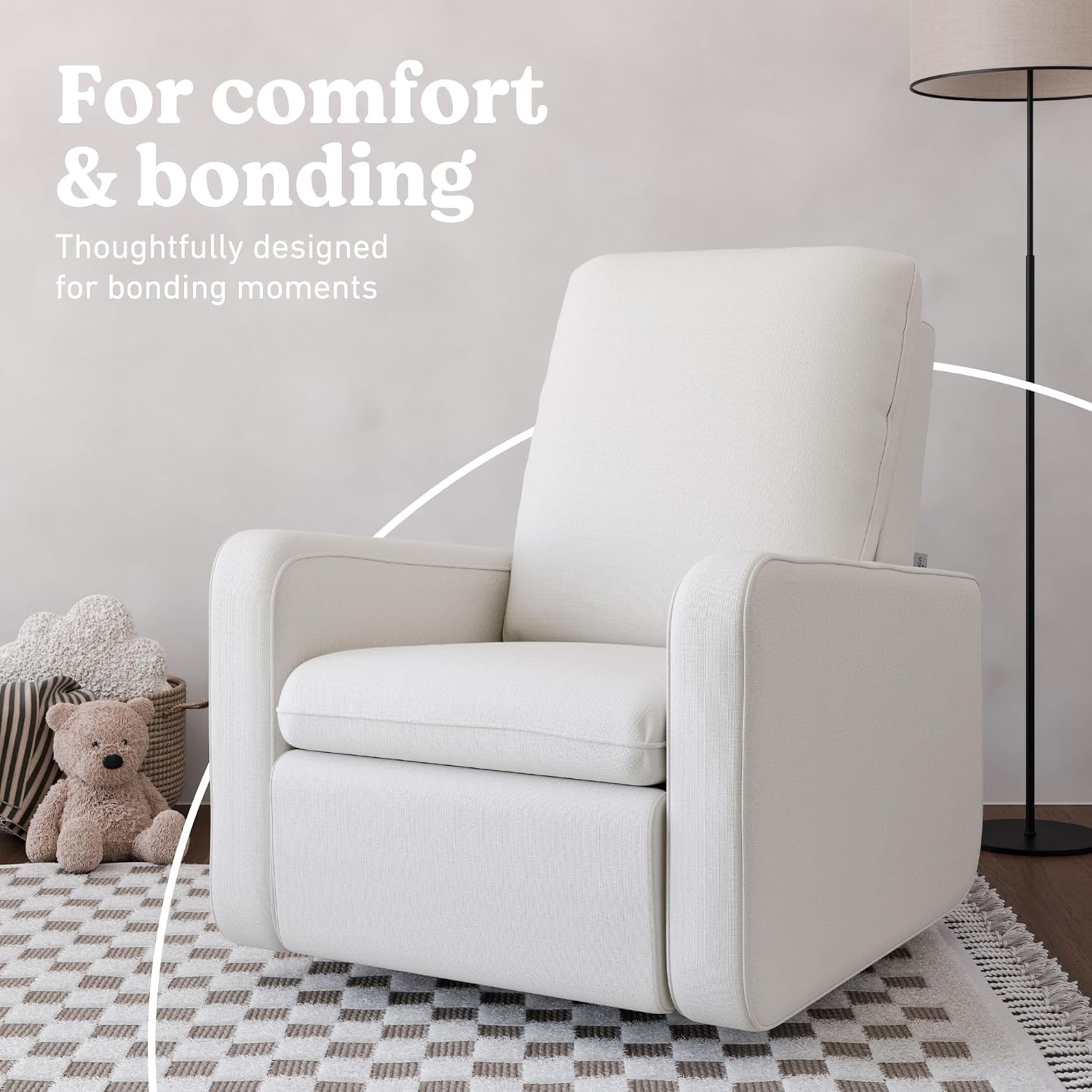Graco Teddi Power Recliner Swivel Glider, Electronic Power Recline, Oeko-TEX 100 Certified, USB-A & USB-C Charger, Premium Cushioning & Comfort – (Ivory Basketweave)
