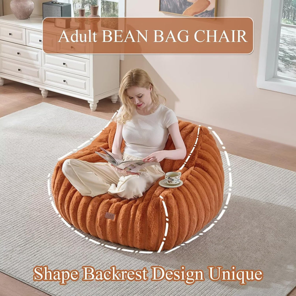 Giant Plush Bean Bag Chair for Adults with Armrests,Oversized Comfy Beanbag Lounge Lazy Floor Sofa Chair for Game Room,Living Room,Bedroom,Ultra Soft Mini Couch-Burnt Orange