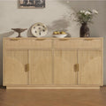 Fluted Sideboard Buffet Cabinet with Storage & 2 Drawers, Modern Buffet Table with Arched Design Doors & Adjustable Shelves, Wooden Accent Cabinet Coffee Bar fo Kitchen, Living Room (1Pc, Natural)