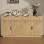 Fluted Sideboard Buffet Cabinet with Storage & 2 Drawers, Modern Buffet Table with Arched Design Doors & Adjustable Shelves, Wooden Accent Cabinet Coffee Bar fo Kitchen, Living Room (1Pc, Natural)
