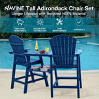 NAVINE Tall Adirondack Chairs Set of 2, HDPE Balcony Chair with Double Connecting Tray, Weather Resistant Outdoor Adirondack Bar Stools for Patio, Deck, Patio, Backyard, Balcony.(Navy Blue)