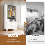 71 "H Armoire Wardrobe Closet with 2 Drawers and Adjustable Shelves | Metal Wardrobe Closet with Doors, Wardrobe Cabinet with Hanging Rod, Closets for Bedroom, Laundry Room, White