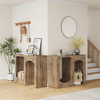 70.9" Farmhouse Console Table, Accent Sofa Table with Arched Design, Modular Entryway Table Free-Combination for Entrance, Hallway, Living Room, Rustic Brown,(Set of 2)