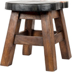 Tuxedo Cat Design Hand Carved Acacia Hardwood Decorative Short Stool