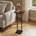Small Square Side Table, Drink Table with Weighted Base, Solid Wood & Metal Accent Table for Small Spaces, Pedestal End Table for Living Room, Bedroom, Office(Black + Walnut)