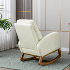 Modern Rocking Chair, Oversized Glider Recliner with High Backrest & Side Pocket, Upholstered Nursery Accent Chair for Living Room, Bedroom, Nursery, Solid Wood Legs (White Teddy)