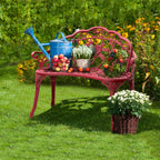 Bonnlo 38.5" Patio Outdoor Bench, Cast Anti-Rust Iron Aluminum Garden Bench with Rose Patten Finish Chair, Entryway Bench 2 Person Seat for Patio, Lawn, Backyard
