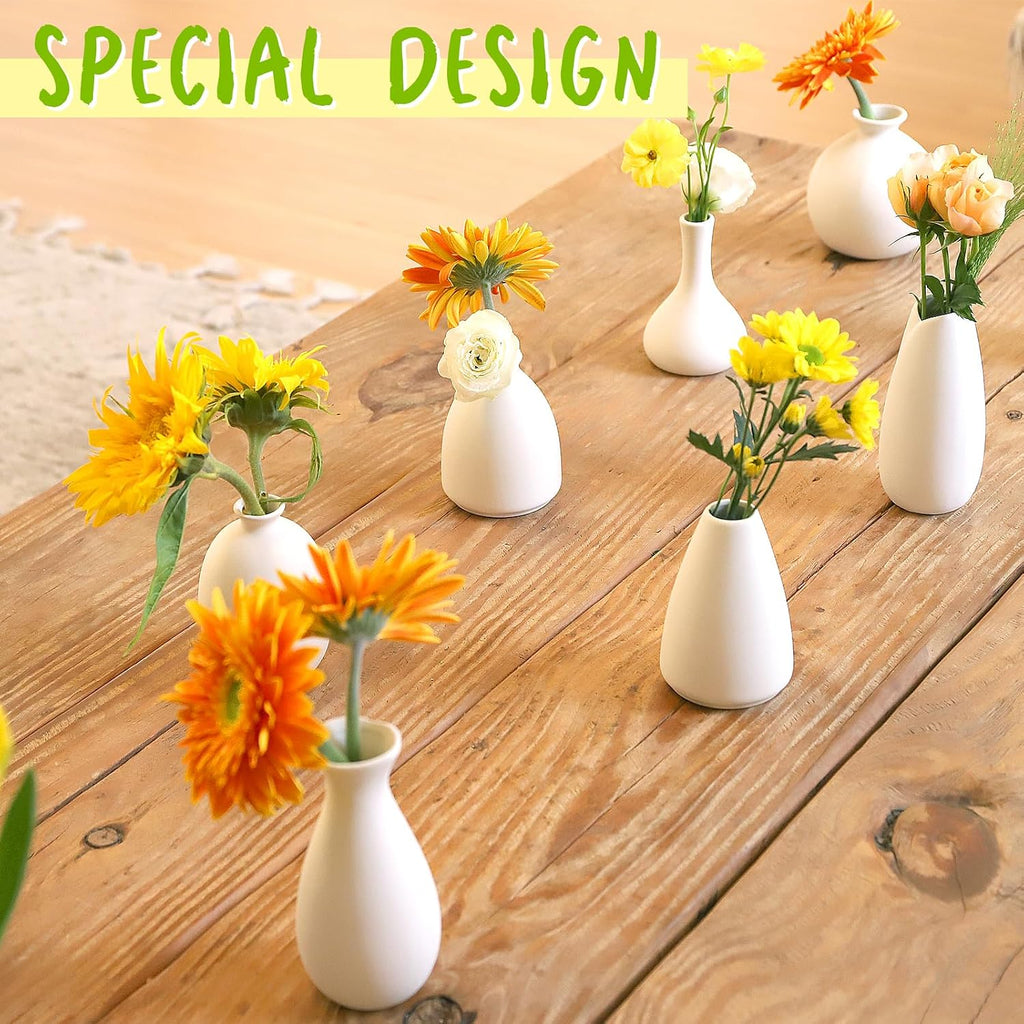 10pc Ceramic Bud Vases Set - 2-3 Inch White Small Vases Collection for Flowers | Boho & Modern Ceramic Vase Set for Table Décor, Wedding, Cute Vase Home Decor