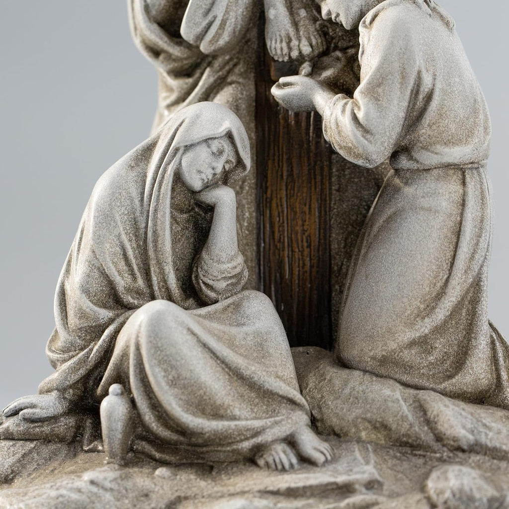 DevotedWalls Standing Crucifix Wall Cross, Catholic 12" H Crucifixion of Jesus Christ Scene Statue with Virgin Mary,Tabletop Cross for Easter(Stone Color)
