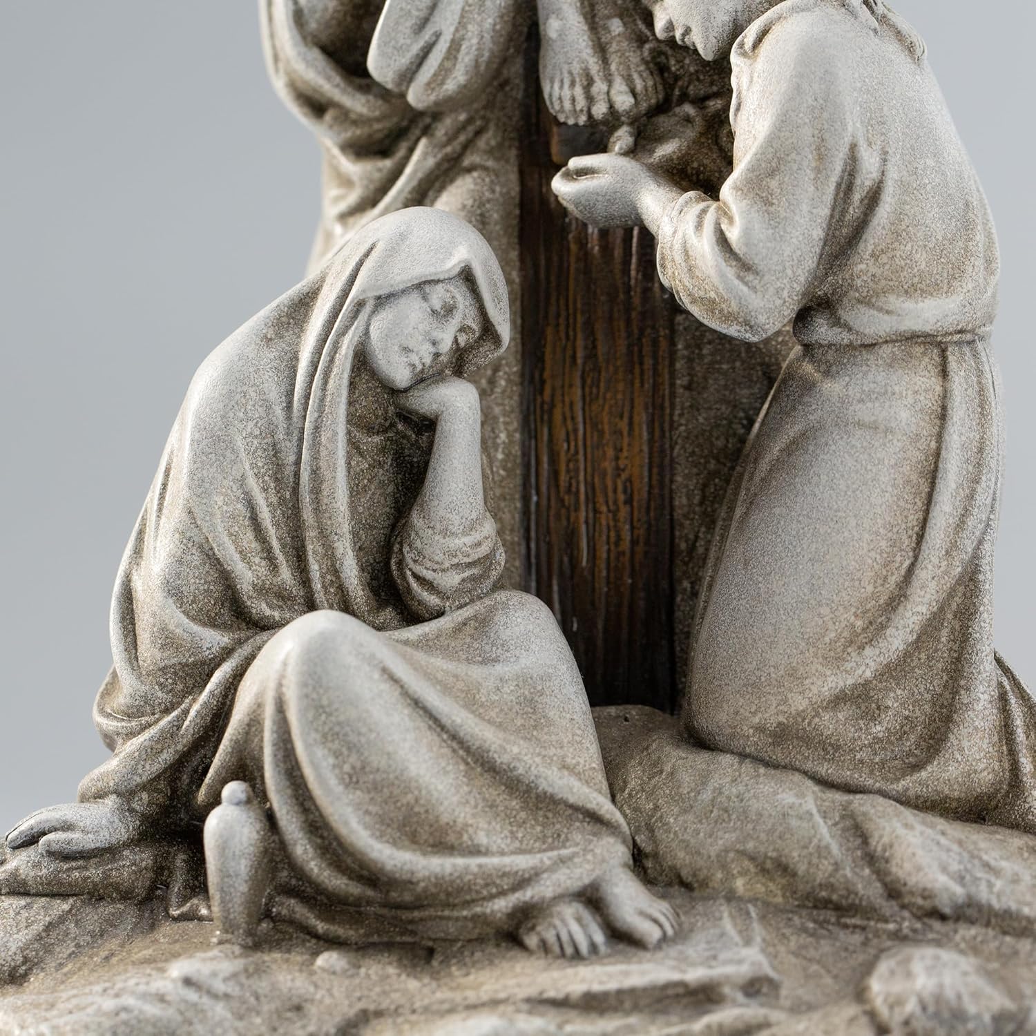 DevotedWalls Standing Crucifix Wall Cross, Catholic 12" H Crucifixion of Jesus Christ Scene Statue with Virgin Mary,Tabletop Cross for Easter(Stone Color)