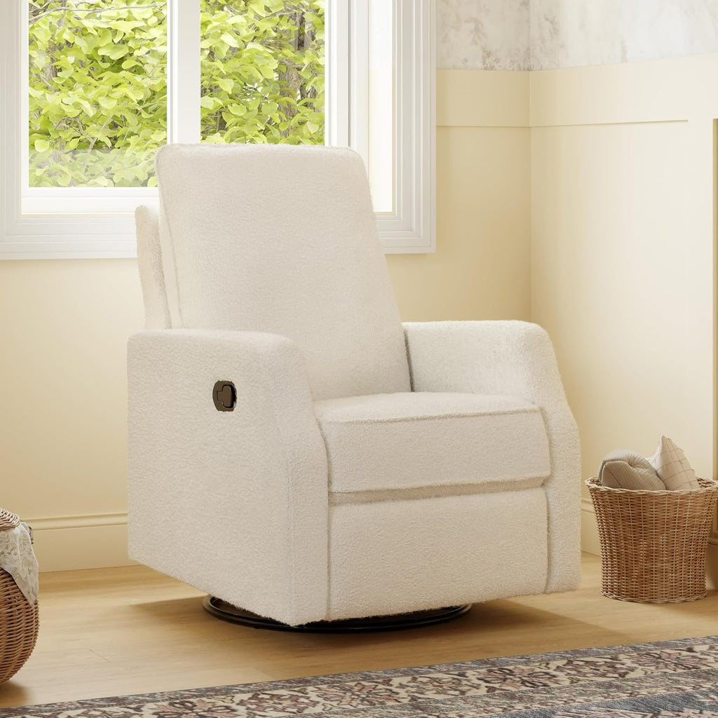 Davinci Lucas Pillowback Swivel Recliner in Cozy Cream Boucle, Greenguard Gold & CertiPUR-US Certified