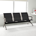 kinbor 3-Seat Waiting Room Chairs with Arms - Modern Reception Bench for Airport, Hospital, Office Lobby - Breathable Mesh & Durable Steel Waiting Area Furniture (Black)