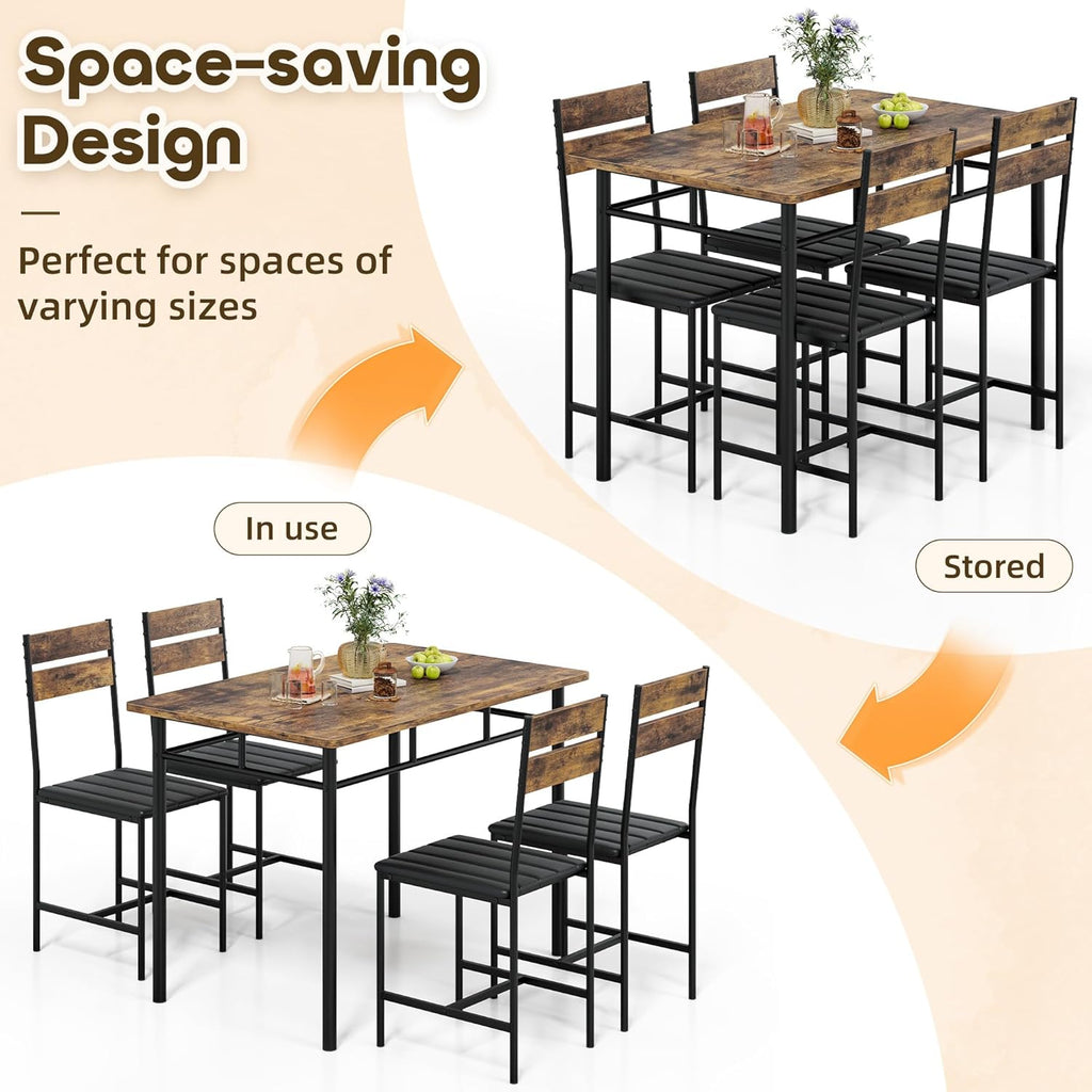 Dining Table Set for 4, Kitchen Table and Chairs for 4, Kitchen Table with 4 PU Leather Upholstered Dining Room Chairs for Kitchen Room and Small Spaces, Rustic Brown