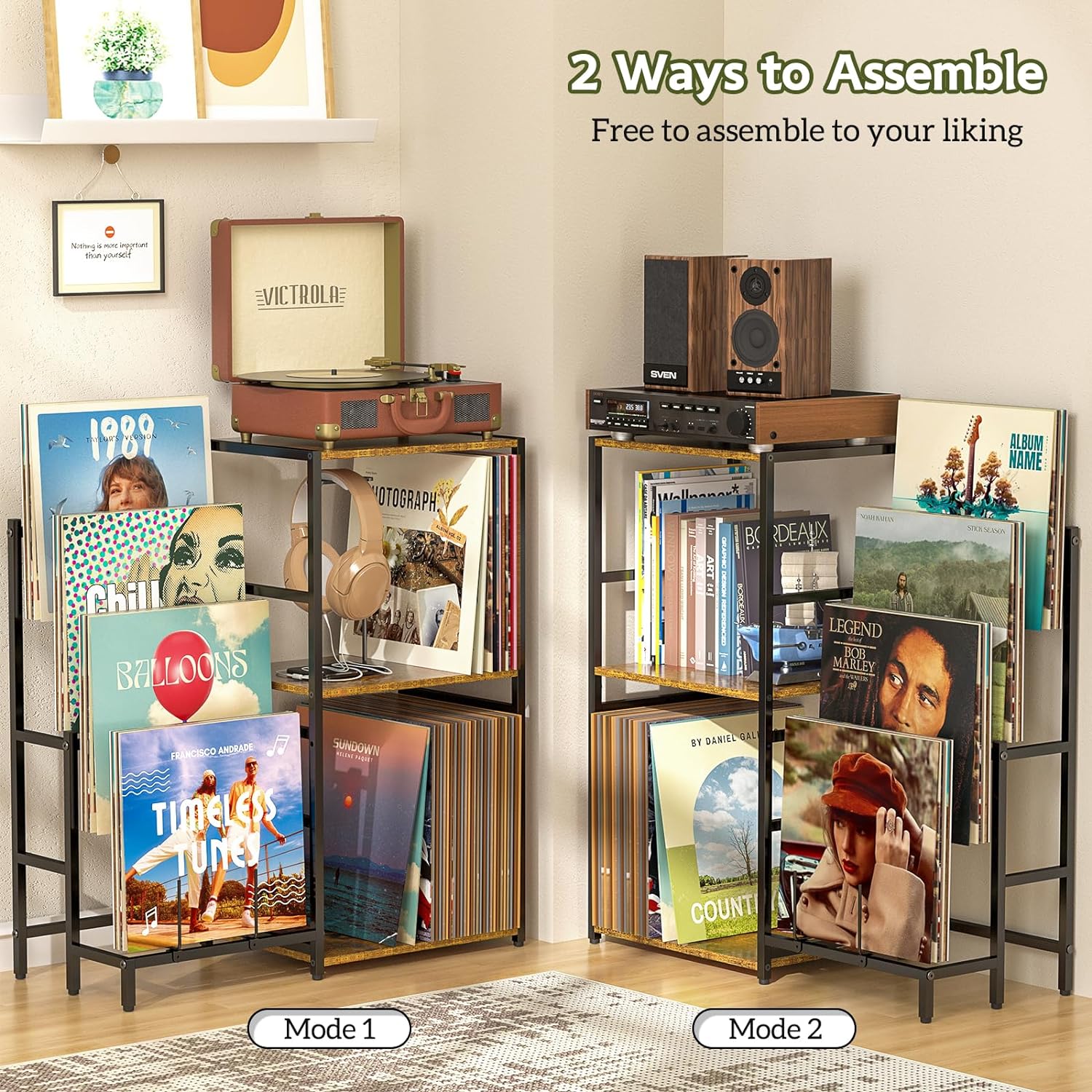 Record Player Stand, Turntable Stand with 4-Tier Vinyl Record Storage, Record Player Table Storage up to 200+ Albums, Record Player Cabinet with Vinyl Display Holder Shelf, vinyl Table for Living Room