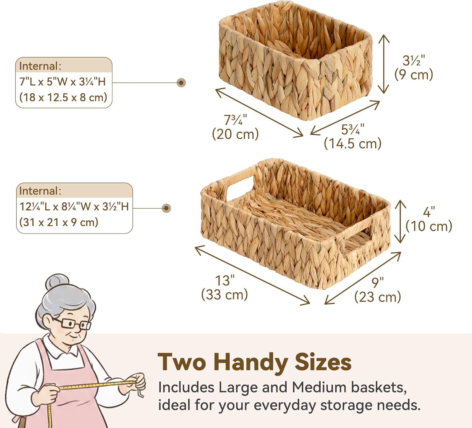 GRANNY SAYS Small Wicker Baskets for Shelves 3 Pack, Wicker Storage Baskets with Handles, Water Hyacinth Woven Basket for Organizing Counter, Toilet, Pantry, Living Room Storage