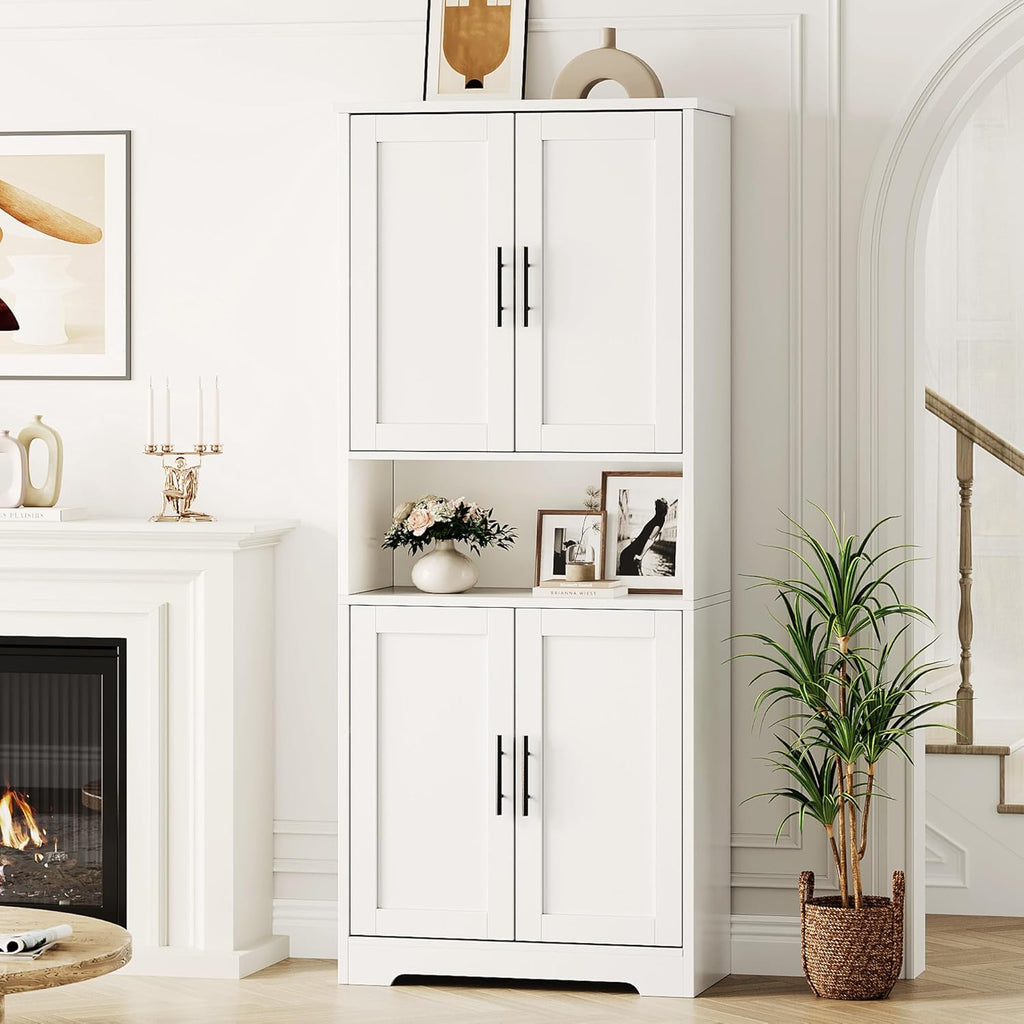 GarveeHome 70in Tall Kitchen Pantry Cabinet, Storage Cabinet with Doors and Adjustable Shelves, Freestanding Cupboard for Living Room, Dining Room, Bathroom, White