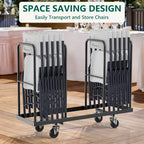 Folding Chairs 4 Pack, Outdoor Portable Foldable Chair with Steel Frame, 500lbs Capacity Heavy Duty Metal White Plastic Folding Chairs for Patio, Picnic, Kitchen, Dining