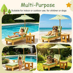 Kids Lounge Chair Outdoor, Toddler Wood Double Pool Lounger Chairs w/Canopy, Removable Stripped Fabric Cushions, Shaded Comfort for Kids Room or Patio Lounge Use(Green)
