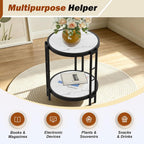 Alunaune Industrial End Table, 2-Tier Round Side Table, Small Modern Storage Shelf Metal Coffee Table Nightstand for Living Room Bedroom-White