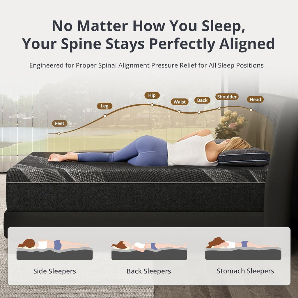Dyonery Queen Size Mattress, 10 Inch Gel Memory Foam, Cooling & Back Pain Relief, Fiberglass Free, CertiPUR-US Certified, Foam Made in USA, Medium