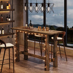 Solid Wood Bar Table, 63" Long Bar Height Pub Table, Narrow Home Bar Unit, Tall Wooden High Top Table for Kitchen, Home Bar, Café or Restaurant, Rustic Brown
