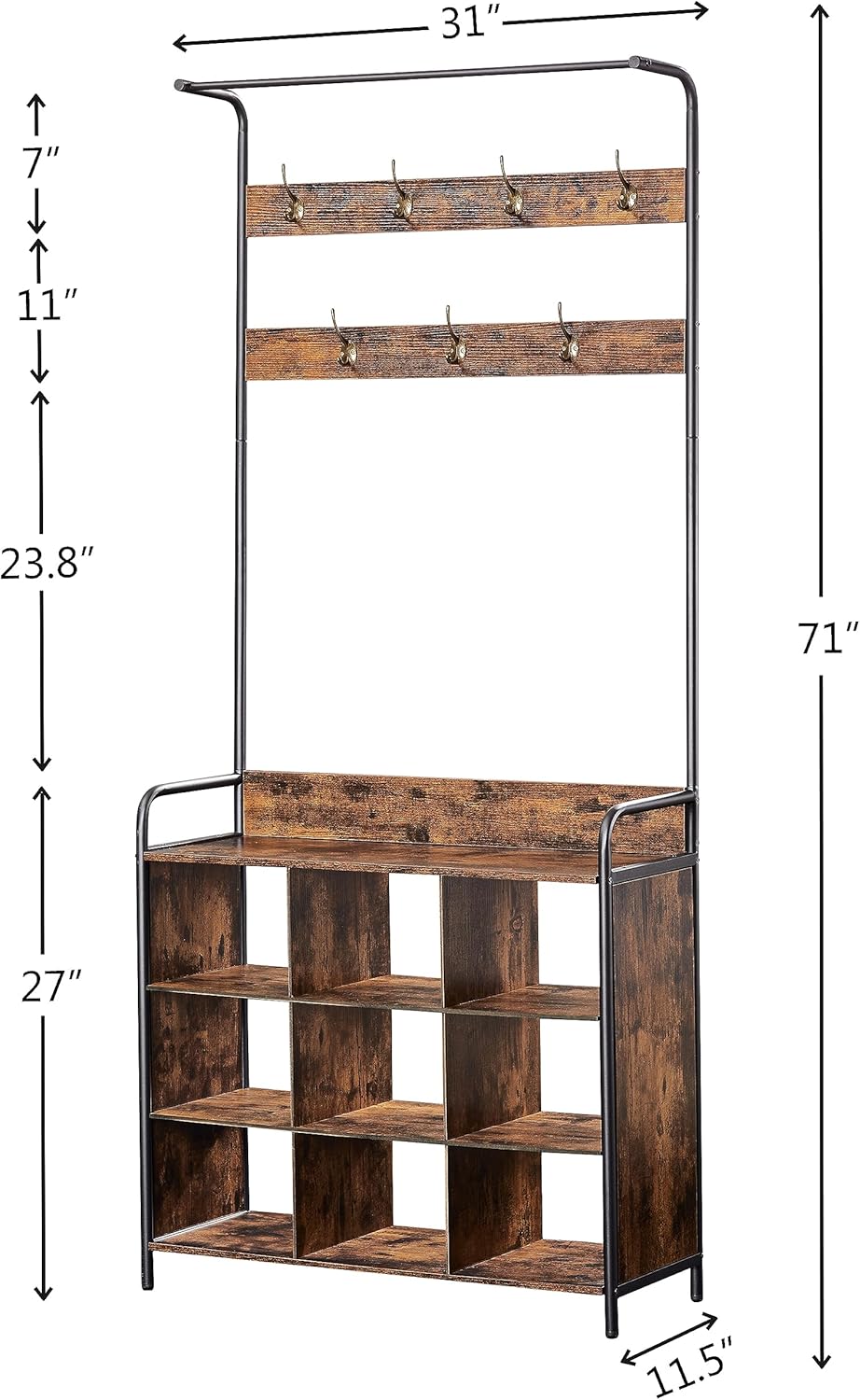 Hall Tree with Bench and Shoe Storage | Versatile Entryway Organizer with Coat Rack, Hooks & Shelf | Freestanding Mudroom Solution for Clothing and Shoes