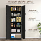 HOMCOM 67" Freestanding Kitchen Pantry, 4-Door Storage Cabinet Organizer with Adjustable Shelves, Kitchen Cabinet with Doors, Distressed Black