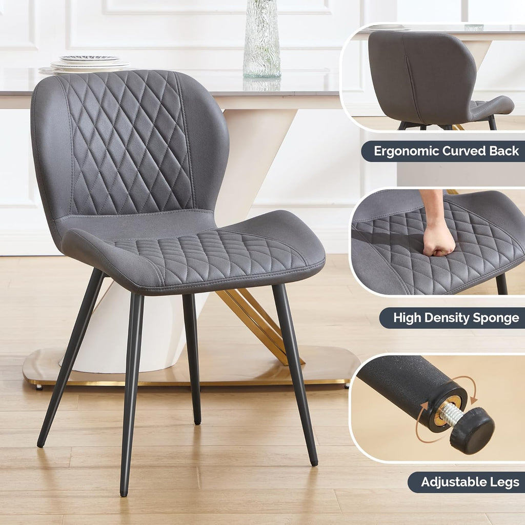 Dining Chairs Set of 4, Comfy Modern Dining Chairs with Thick Cushions, Upholstered Fabric Kitchen Side Chairs with Adjustable Metal Legs for Dining Room (Dark Grey)