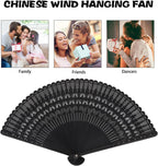 NUOBESTY Bamboo Folding Fan 12.5 Inch Vintage Hand Held Fan for Women Portable Foldable Hand for Summer Weddings Parties and Home Decoration (Black)