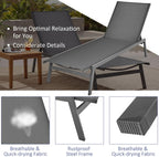 Tangkula Outdoor Chaise Lounge Chair Set of 2, 6-Position Adjustable Reclining Chair with Breathable Fabric and Heavy Duty Steel Frame, Patio Lounge Chair for Garden, Backyard and Poolside (2, Gray)