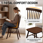 AreShark Windsor Dining Chairs, Farmhouse Wooden Dining Room Chairs, Solid Wood Kitchen Chairs with Spindle Back Set of 4, Brown