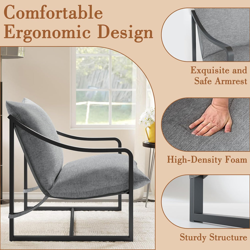 GarveeHome Sling Accent Chair, Mid Century Modern Chair, Sturdy Metal Frame with Removable Cushion, Comfortable Armchair for Living Room, Bedroom, or Reading Nook, Gray