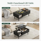 Wood Lift Top Coffee Table with Hidden Storage Compartment & Open Shelf, Multi-Functional Wooden Tabletop Dining Table for Living Room, Home Small Space