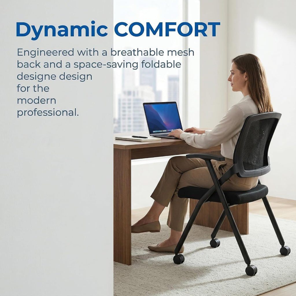Folding Office Chair with Wheels – Mesh Back Conference Room Chair, Space-Saving Stackable & Foldable Chair for Guest, Reception Meeting, Classroom Training Seminar (with Wheel, 6pack)