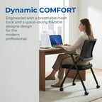 Folding Office Chair with Wheels – Mesh Back Conference Room Chair, Space-Saving Stackable & Foldable Chair for Guest, Reception Meeting, Classroom Training Seminar (with Wheel, 6pack)