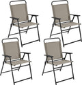 Yaheetech Outdoor Patio Chairs Set of 4, Folding Patio Chairs with Metal Frame, Armrests, Portable Dining Chairs for Camping, Lawn, Garden and Porch, Brown