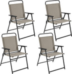 Yaheetech Outdoor Patio Chairs Set of 4, Folding Patio Chairs with Metal Frame, Armrests, Portable Dining Chairs for Camping, Lawn, Garden and Porch, Brown