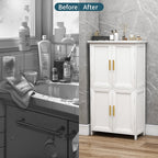 Bathroom Storage Cabinet, Bathroom Floor Cabinet Freestanding Organizer with Adjustable Shelves for Bathroom Laundry Room,4 Doors, Black