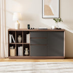 ModernMate File Cabinet with 3 Drawers and Door, Office Storage Cabinet with Charging Station, Home Office Printer Stand Fits Letter/A4 Size, 6 Open Cubes Storage, Adjustable Shelf, Black Walnut