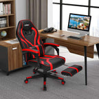 GYMAX Gaming Chair Office Chair, Adjustable Swivel Racing Style Computer Chair with Massage Lumbar Support, Headrest Armrest & Retractable Footrest, Video Gaming Chair for Home Theatre (Red)