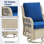 GarveeHome 3 Piece Outdoor Swivel Chair Set with Washable Cushions, 360 Degree Rotating Patio Armchairs, Iron Frame with Rattan Weaving, Compact Seating for Balcony Deck Garden, 4 Color Options