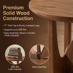 Solid Wood Round Side Table with Battery-Operated Light, Mid-Century Modern End Table, Light Walnut Nightstand for Bedroom & Living Room, 19” x 20”