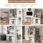 72" Kitchen Pantry Storage Cabinet with Hutch and Sliding Barn Door, Farmhouse Tall Buffet Cabinet with Drawers, Large Coffee Bar with Wine & Glasses Rack, for Home Living Room, White