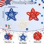 MEMOVAN 4th of July Patriotic Star Rattan Decoration 18Pcs Red Blue White Stars Patriotic Wicker Ornament Patriotic Star Vase Fillers for 4th of July Independence Day Craft DIY Bowl Filler Table Decor