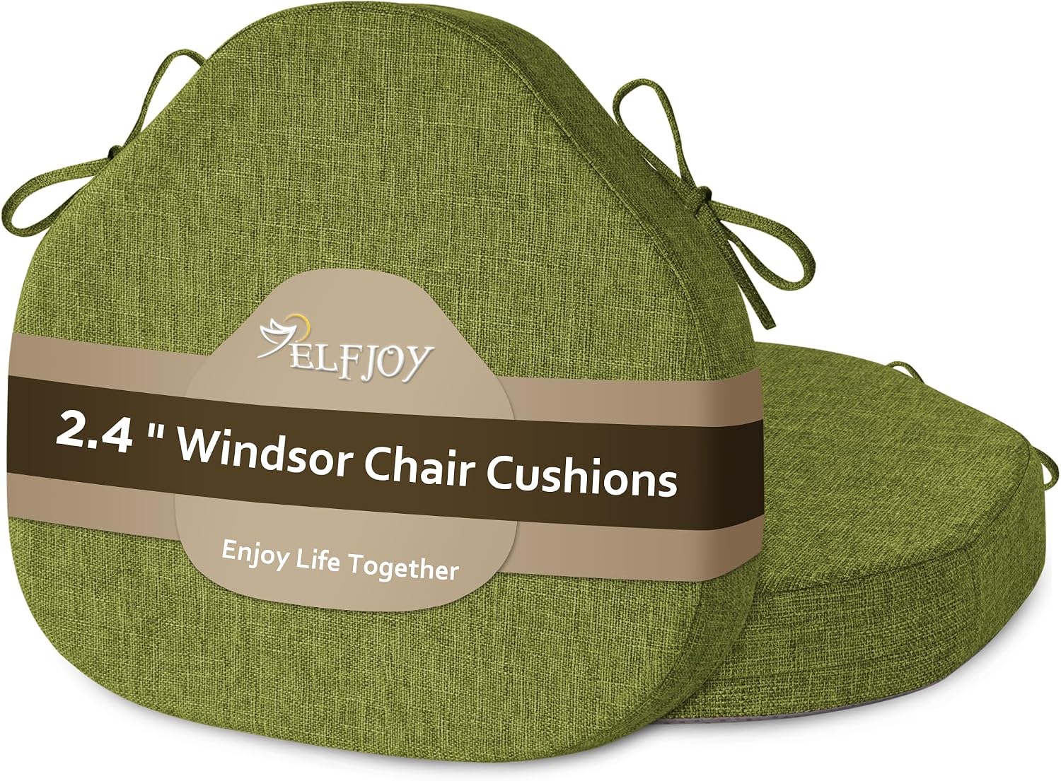 ELFJOY Chair Cushions for Dining Chairs 2.4 Inch Thick Windsor Seat Cushions for Kitchen Dining Room Non Slip Seat Pads with Removable Washable Cover and Ties Set of 2, Green(16.5"x15.5")